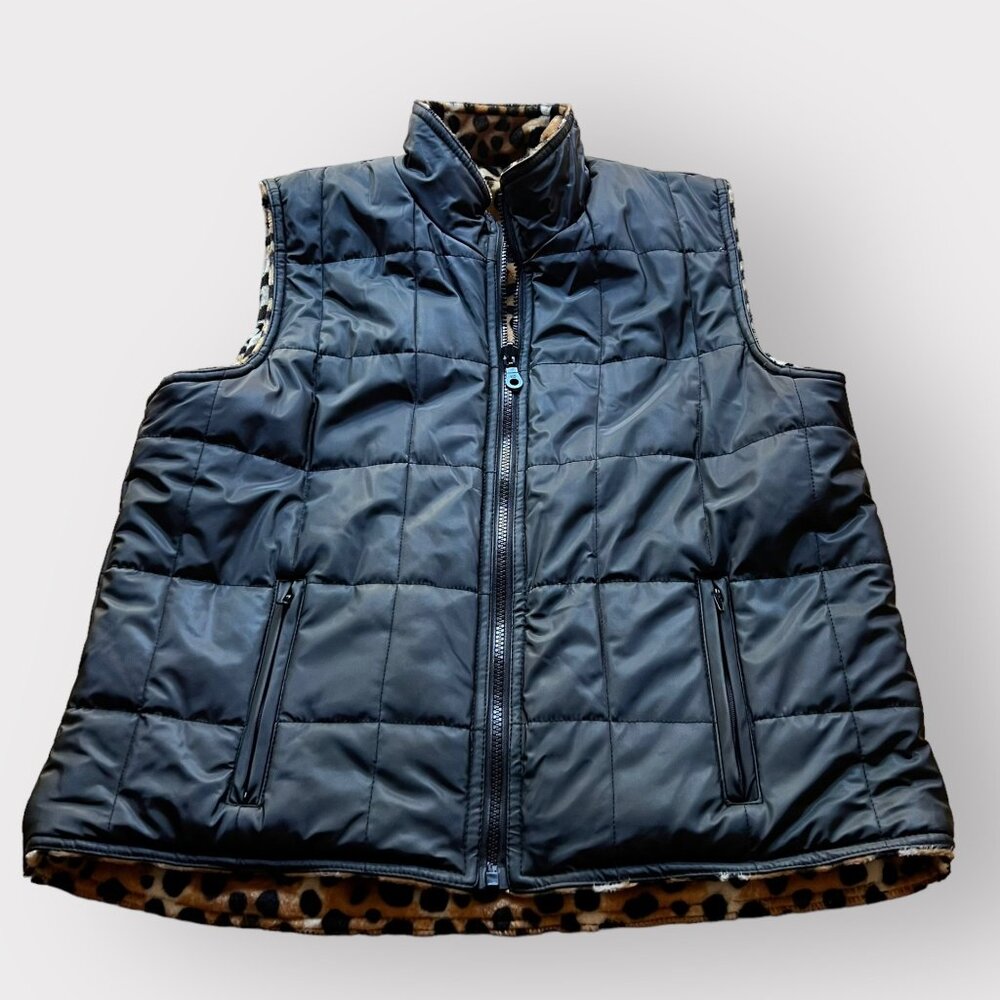 Animal Print Reversible Black Quilted Sleeveless Vest Sporty KC Collection S